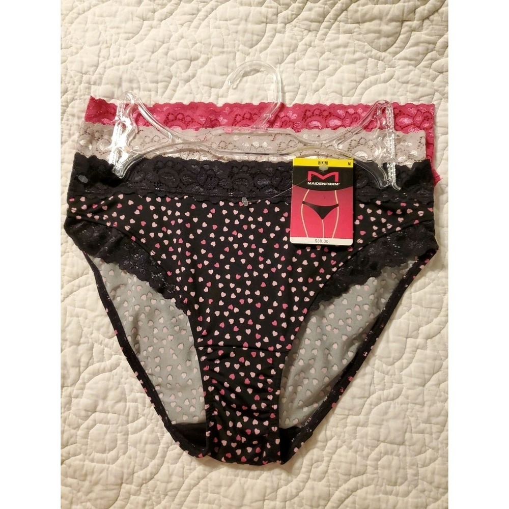 MAIDENFORM Intimates BIKINI panties underwear black, Beige And Pink.  Size M